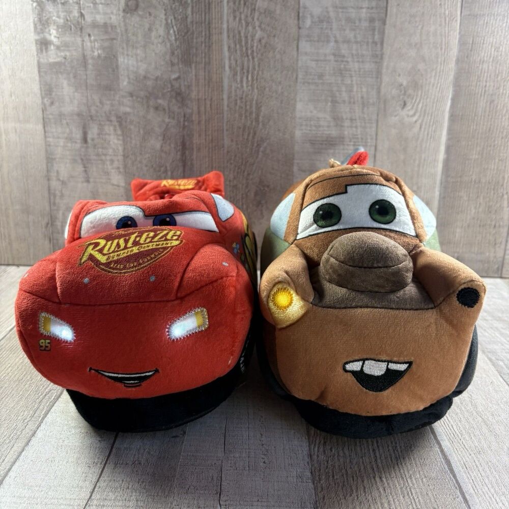 Disney Cars Small Kids Light-Up 3D Plush Slippers Size 13/1 McQueen Mater Red